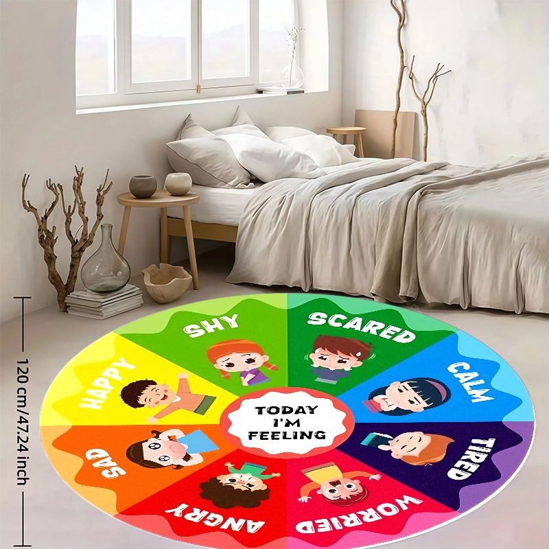 Kids Education Room - Tappeto rotondo in flanella con ruota