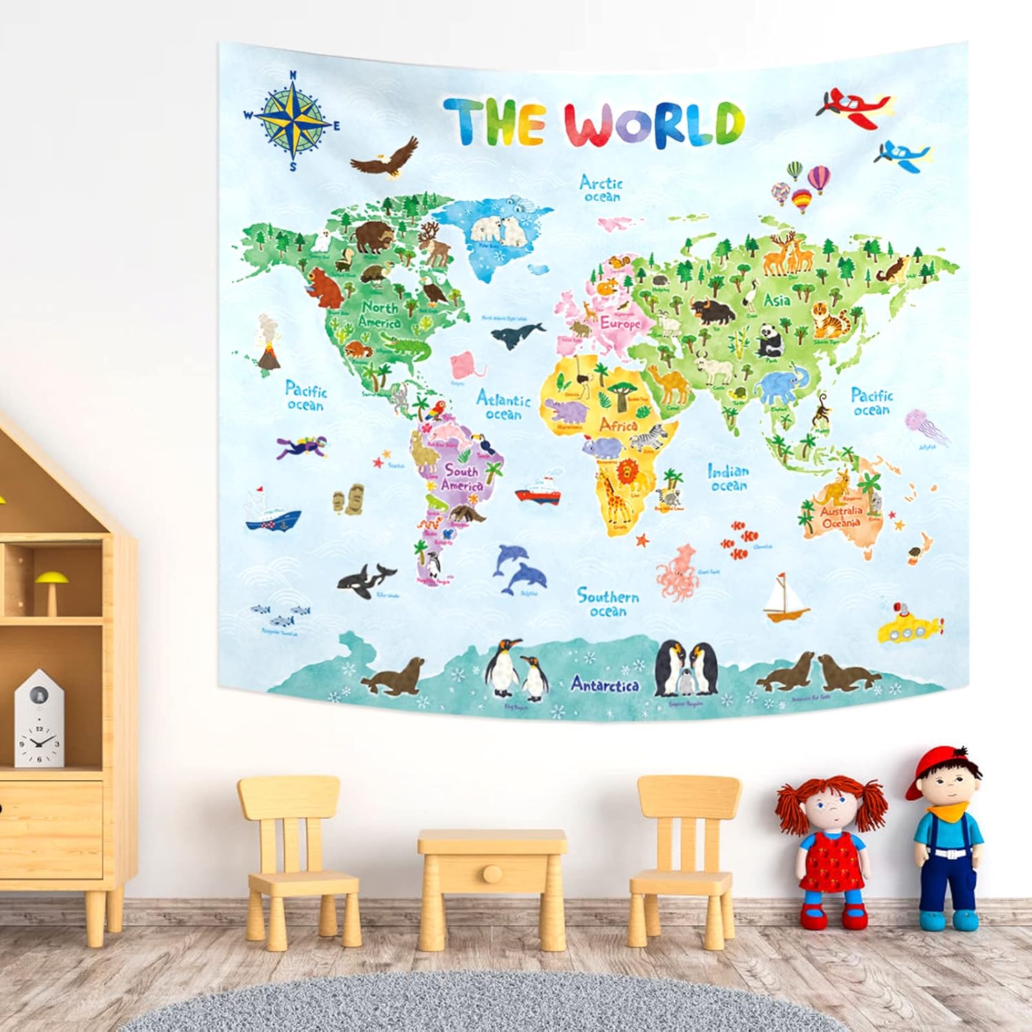 Kids Education Room - Mappa del mondo per bambini Arazzo