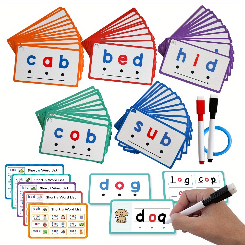 Phonics Card Game - Schede flash per scrittura cancellabili a